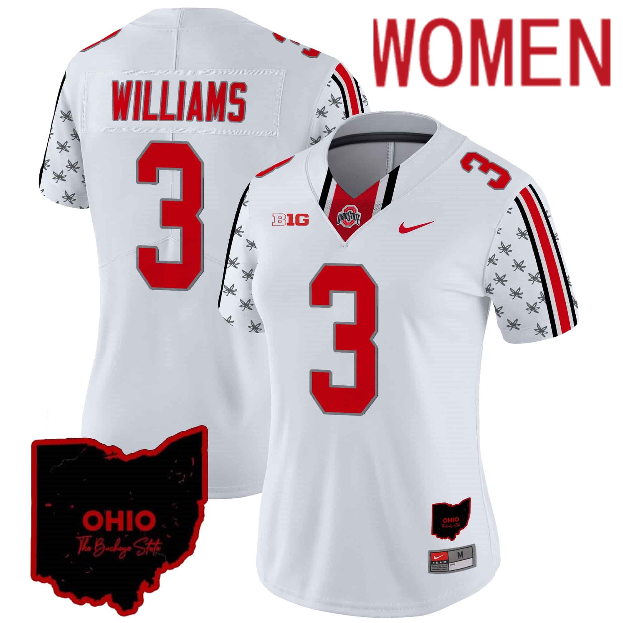 Women Ohio State Buckeyes 3 Williams White 2024 Nike Home Patch Vapor Limited NCAA Jersey